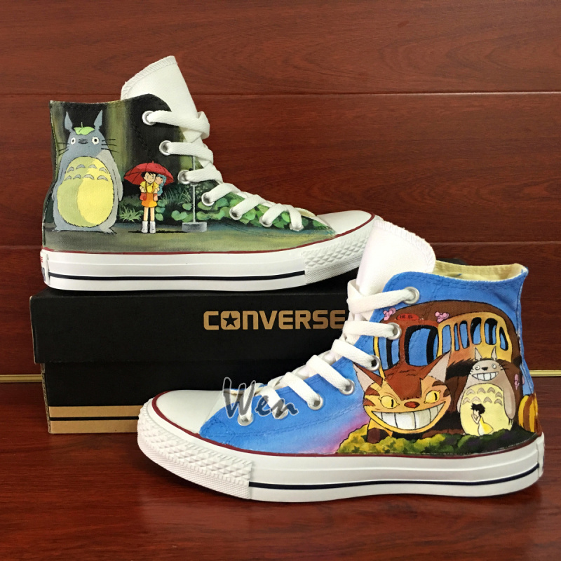 Anime Totoro Cat Car Hand Painted Shoes Converse All Star Design Sneakers Unisex