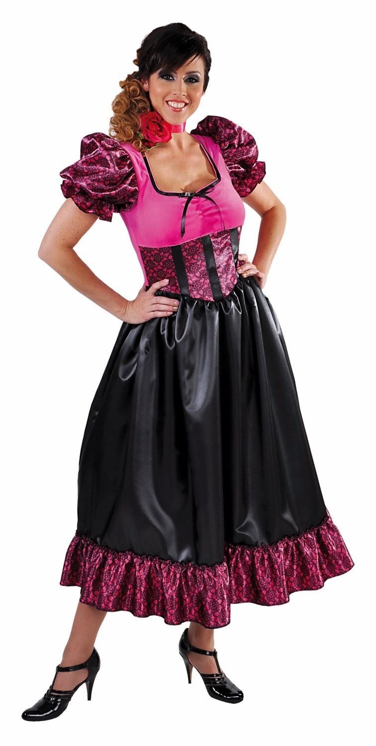 Ladies Pink / Black Saloon Girl / Bar Madame , Costume , sizes 6-22 - Women