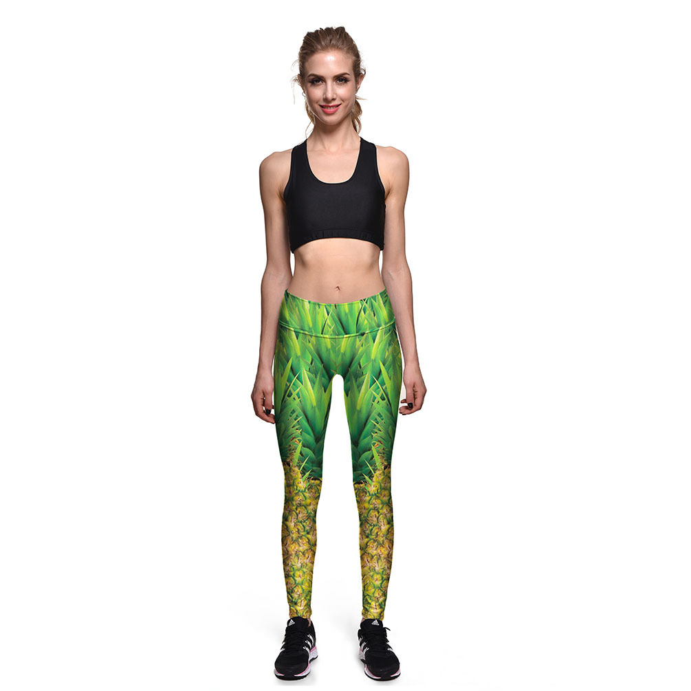 Women 3D Pineapple Leggings Tropical Fruit Pants Skinny Jeggings Slim Tight Gift
