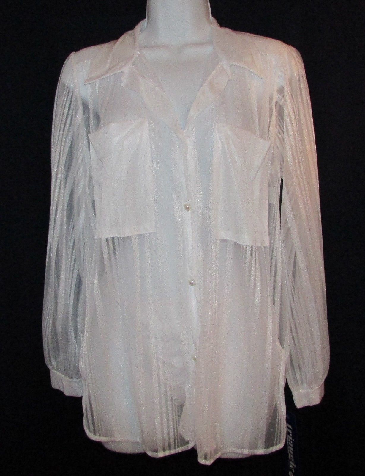 WHITE Sheer Striped Night Shirt Sleepshirt Panty Set S,M,L Great