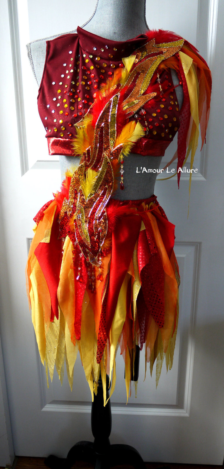 Phoenix Flame Fire Fairy Monokini Rave Bra Halloween Costume Burlesque Show Girl