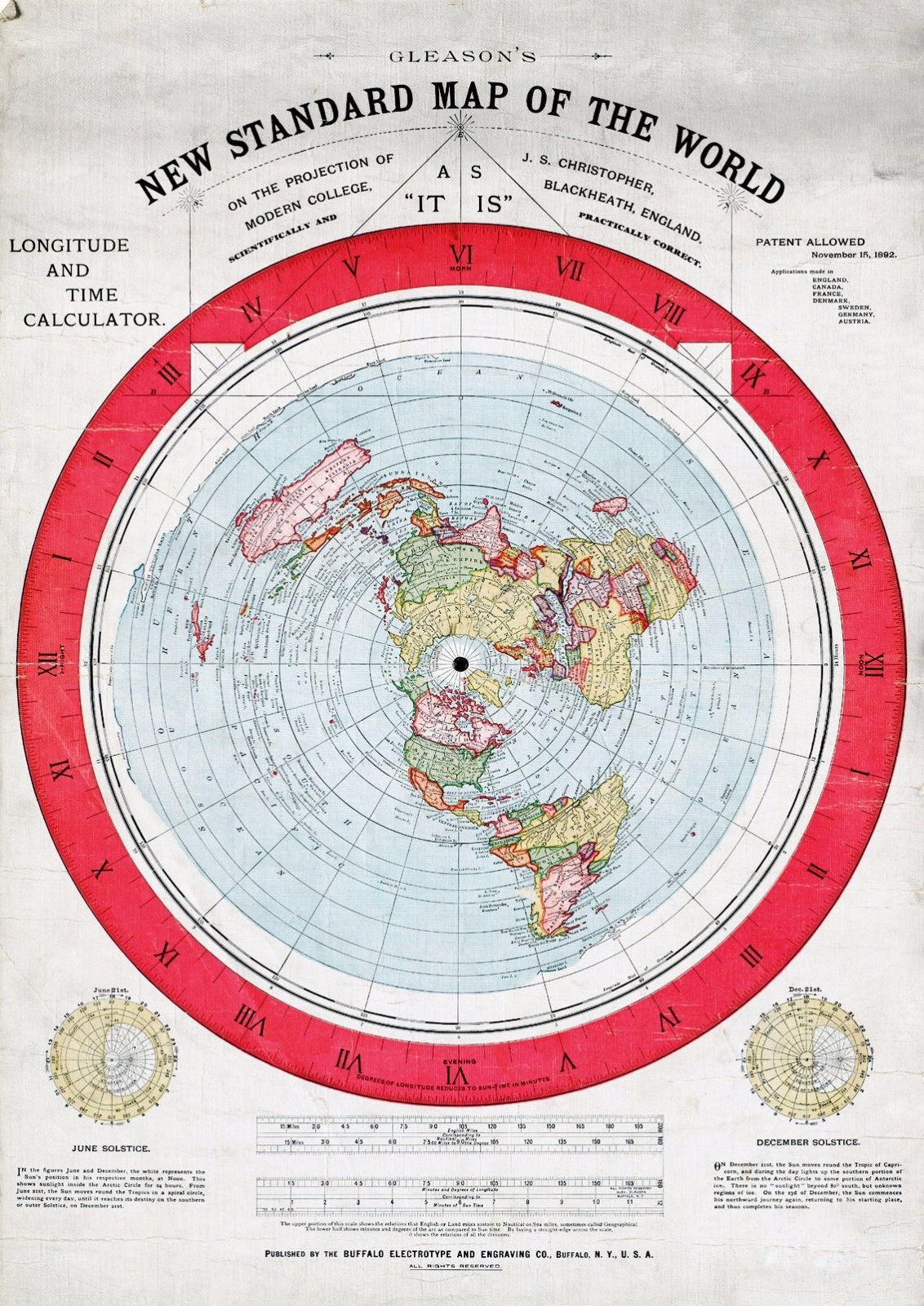 Flat Earth Map Gleason's New Standard Map of the World 11x15, 16x23 or ...