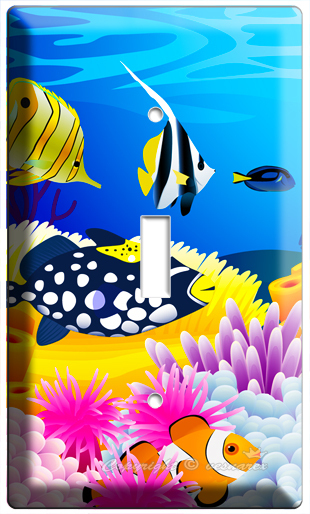 TROPICAL SEA EXOTIC CORAL RIFF COLORFUL FISH SINGLE LIGHT SWITCH WALLPLATE COVER