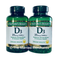 2 - Nature&#39;s Bounty Vitamin D3 - 25 mcg 1000 IU  250 softgels ea 12/2024... - $21.88