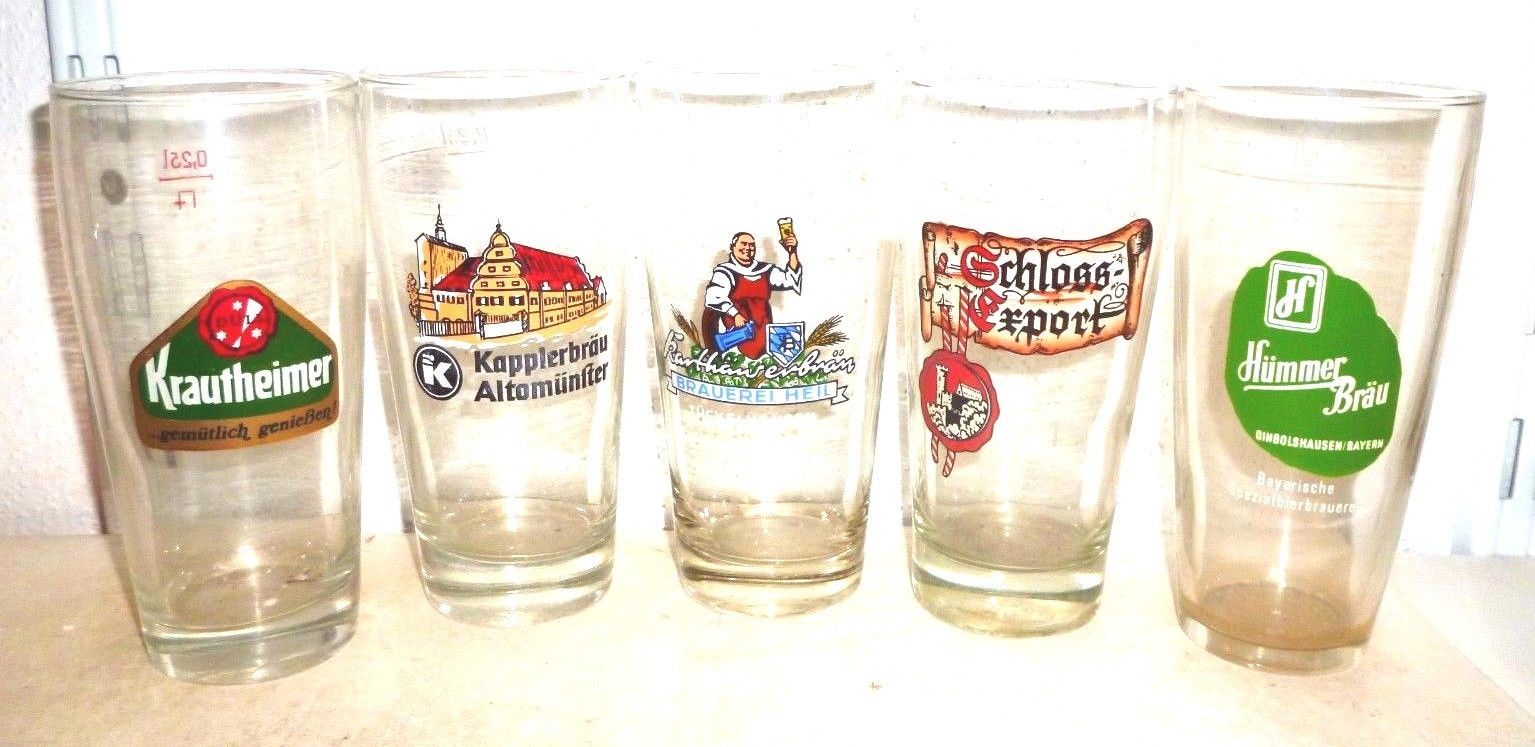 5 Krautheimer Kapplerbrau Heil Schloss Hummer German Beer Glasses - Germany