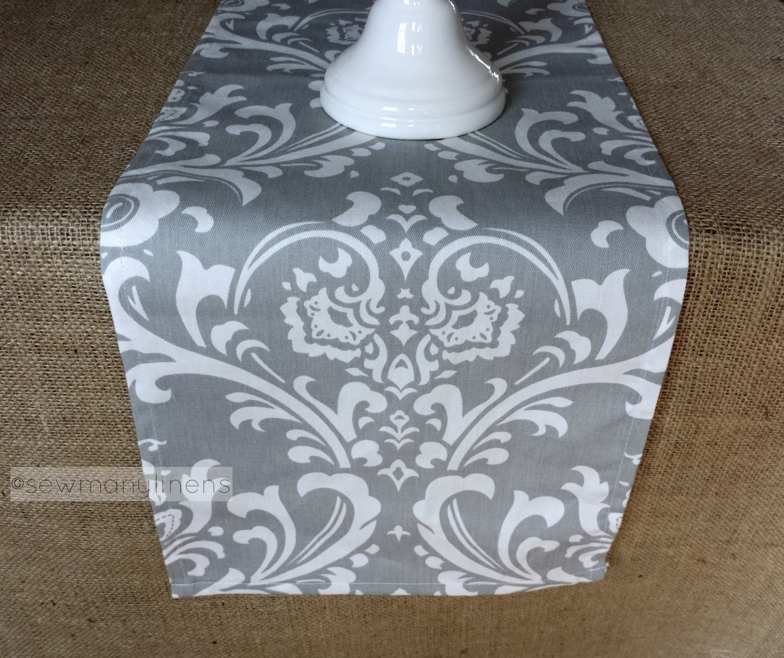 Gray Table Runner Floral Damask Wedding Table Runner Centerpiece Fabric