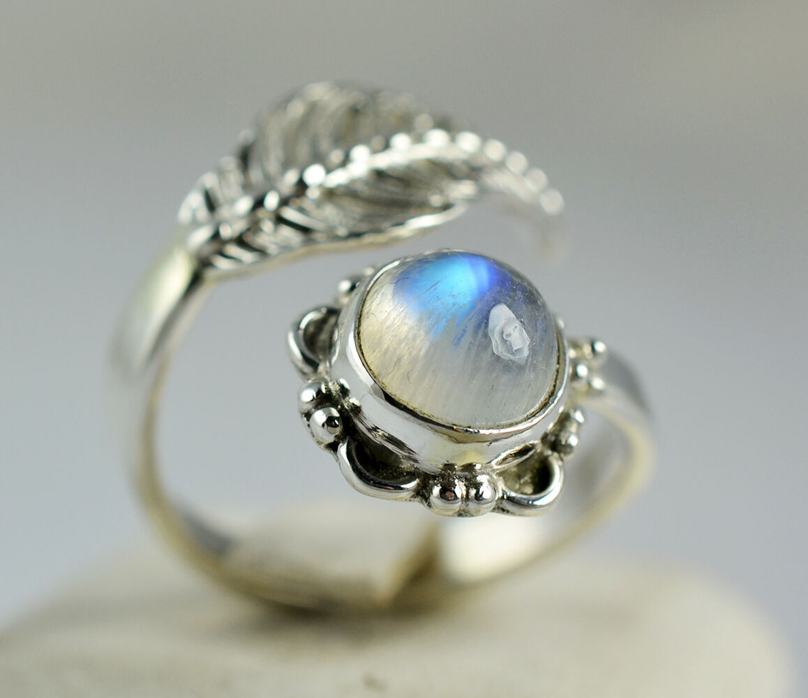 Rainbow Moonstone Ring 925 Solid Sterling Silver Handmade Jewelry (US-RBM-046)