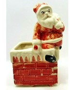 Vintage Santa Claus with Gift Bag on Chimney Top Figurine Planter (K19) - $24.49