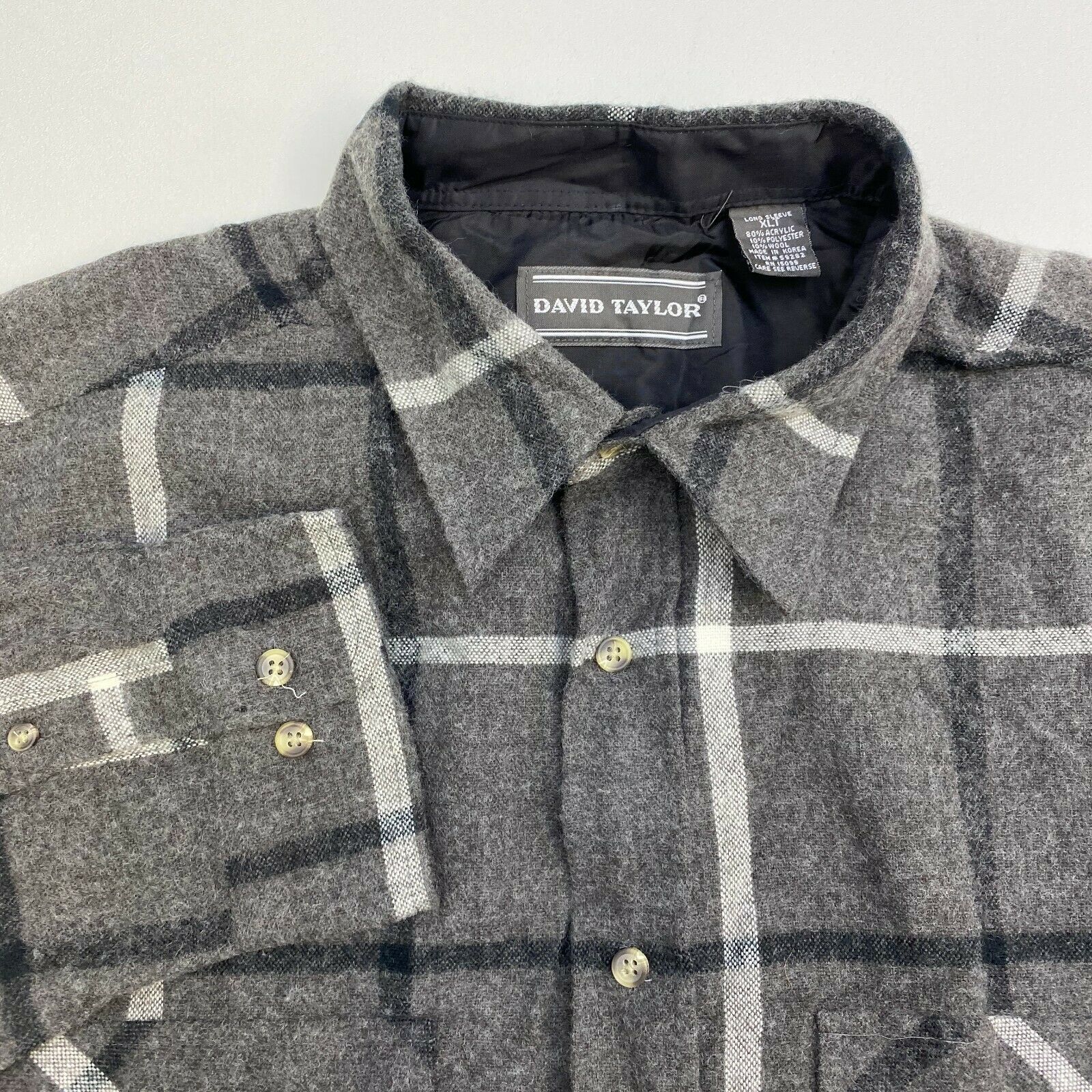 David Taylor Button Up Shirt Mens XLT Gray Plaid Flannel Long Sleeve ...