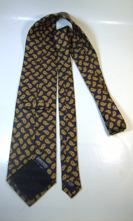 LANDS END Rich Navy Blue Gold Red Paisley RARE 100% Silk Tie- Ties
