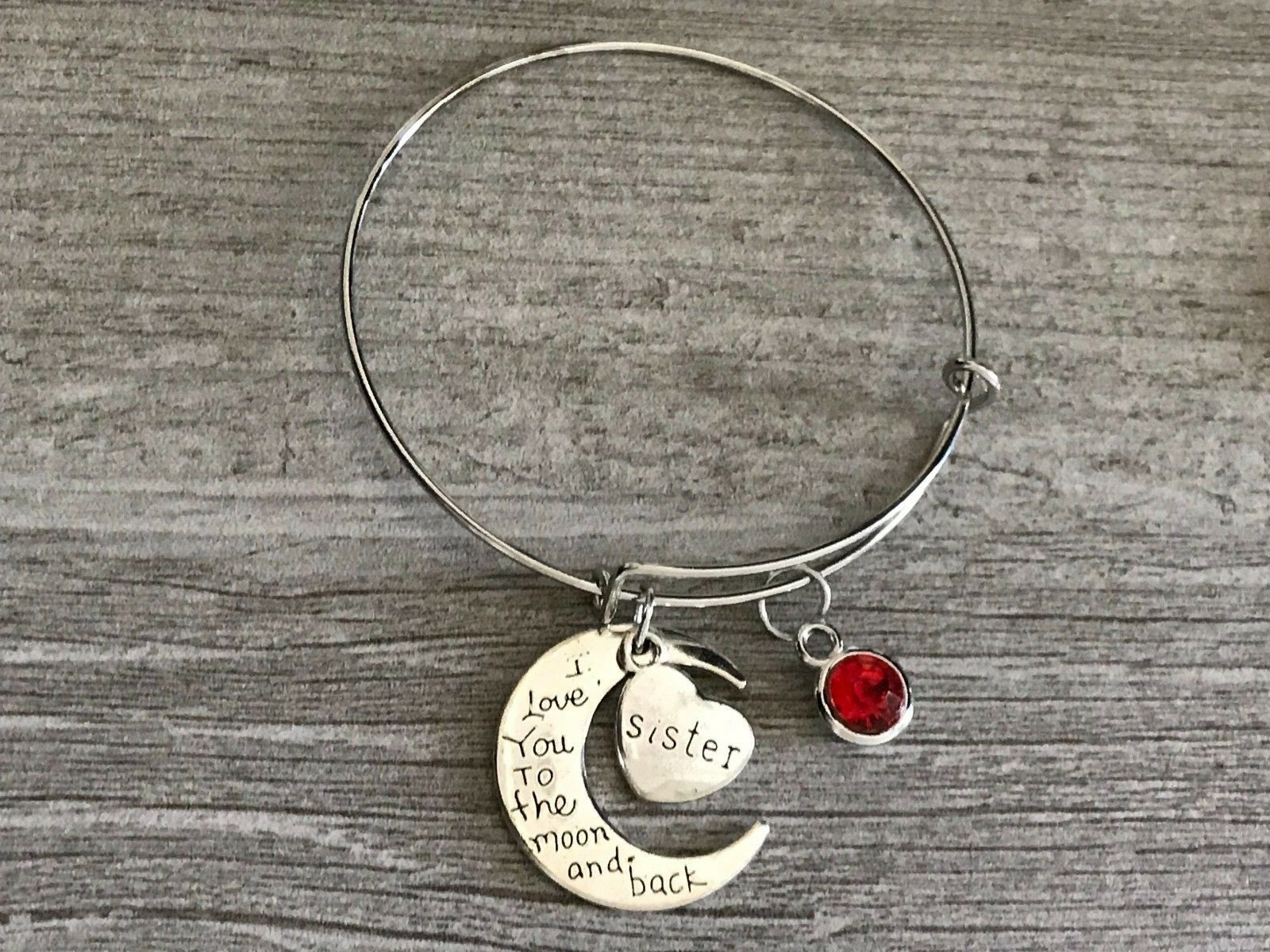 Sister Love You to the Moon & Back Birthstone Charm Bracelet, Jewelry Gift