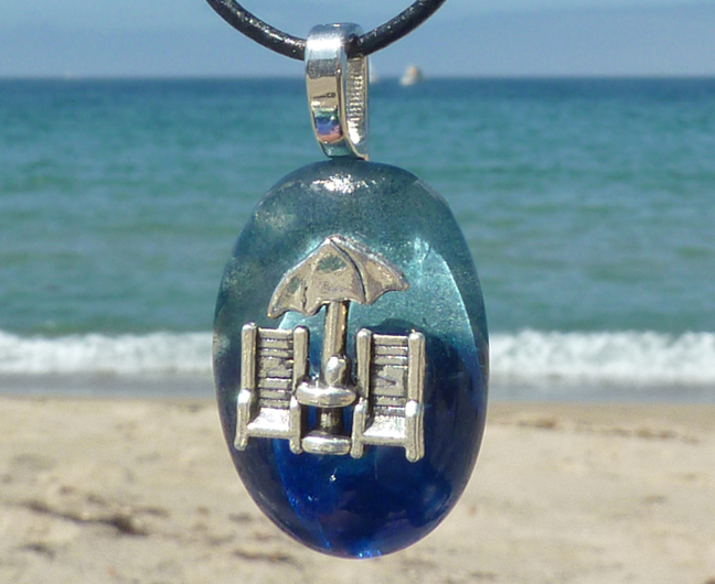 Beach Chair Pendant with Black Leather Cord Necklaces & Pendants