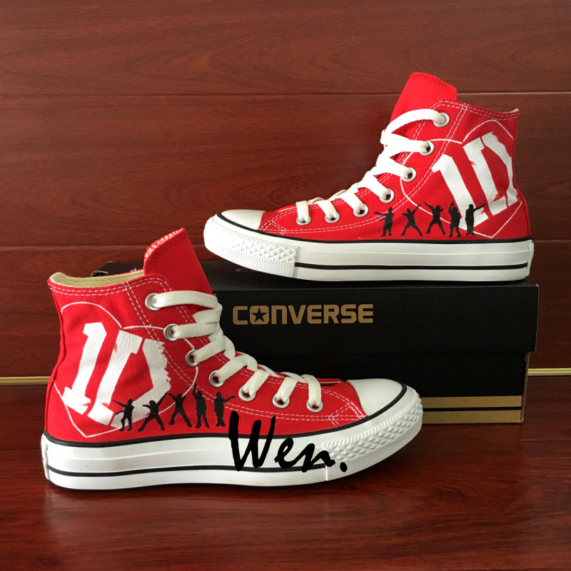 Hand Painted Shoes Converse All Star One Direction Red Canvas Sneakers High Top