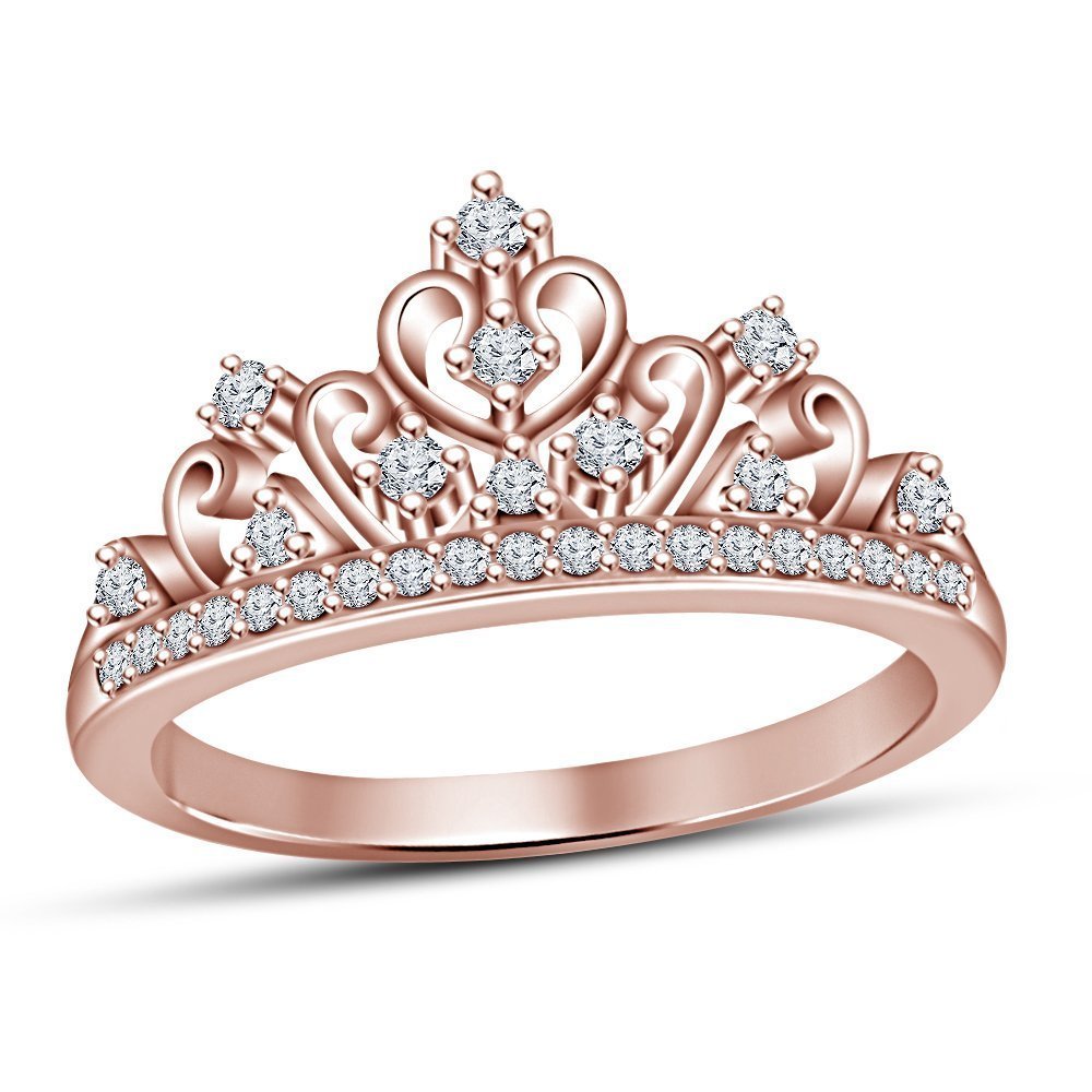 Charming Queen Crown Design Ring Diamond In 14K Rose Gold Fn 925 ...