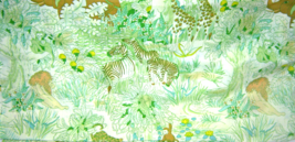 Vintage Light Green and Rust Jungle Theme Cotton Fabric  - $7.00