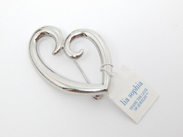 LIA SOPHIA Open HEART Silvertone BROOCH Pin - 1 5/8 inches - NWT - FREE ... - $13.50
