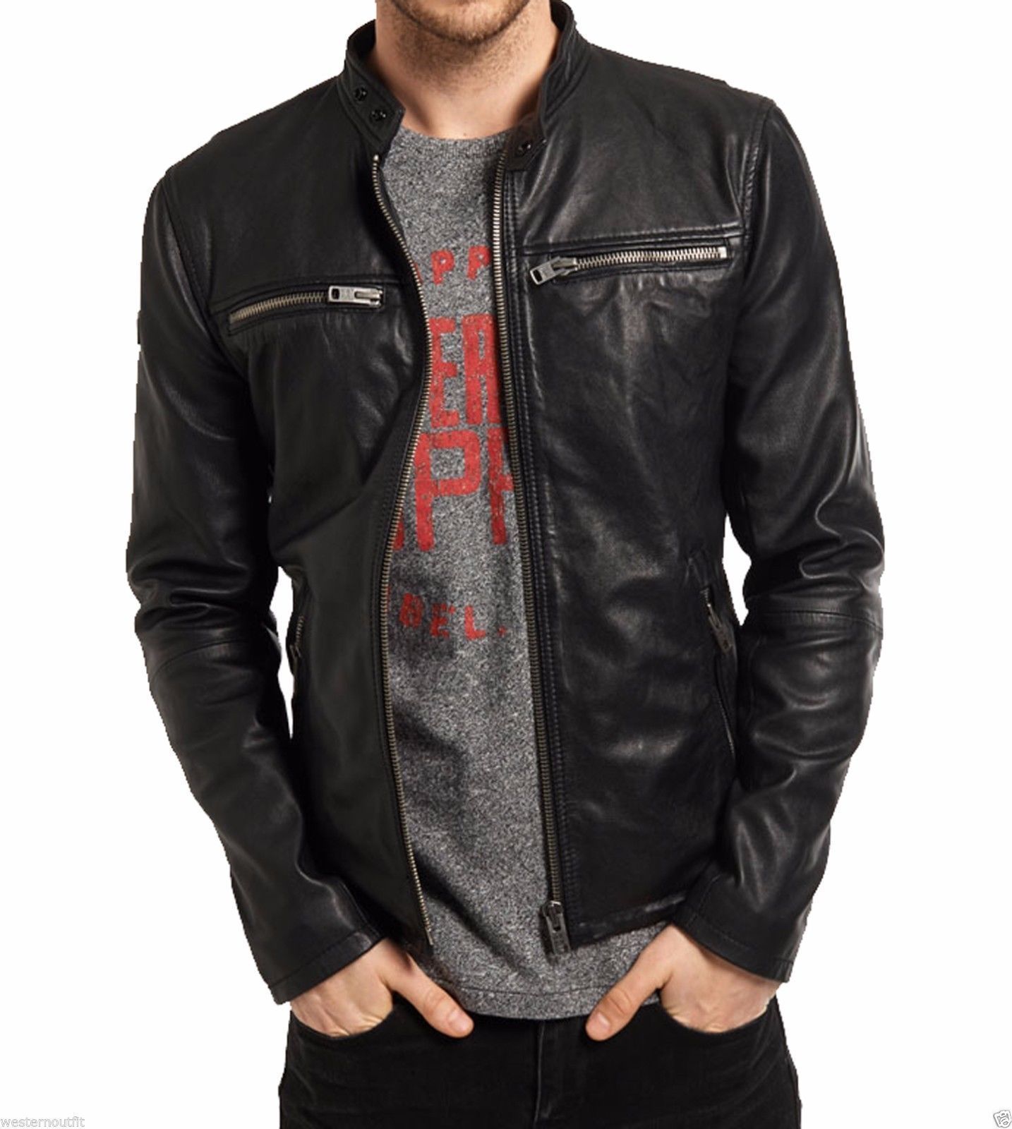 Mans leather jacket, Black Men biker jacket, Men real leather jackets ...