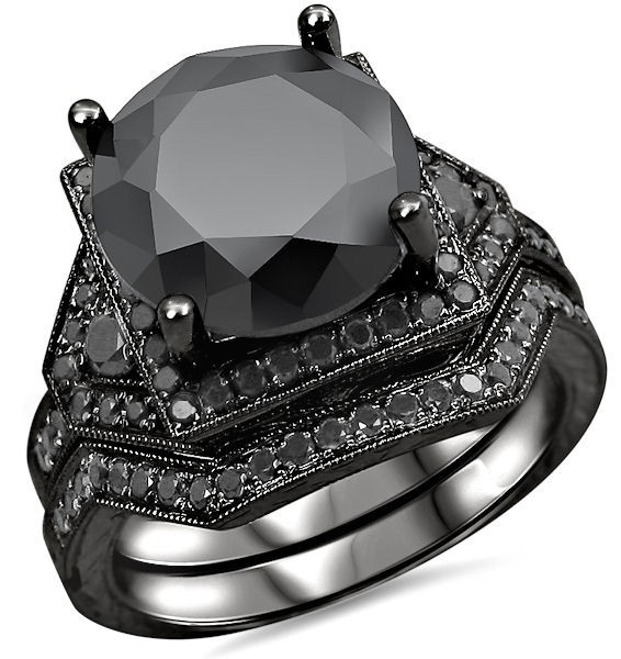 5.00 Ct Round Cut Cubic Zirconia Engagement Ring Bridal Set 18k Black Gold Fn