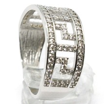 SOLID 18K WHITE GOLD BAND RING WITH ZIRCONIA, BINARY, GREEK, MADE IN ITALY image 2