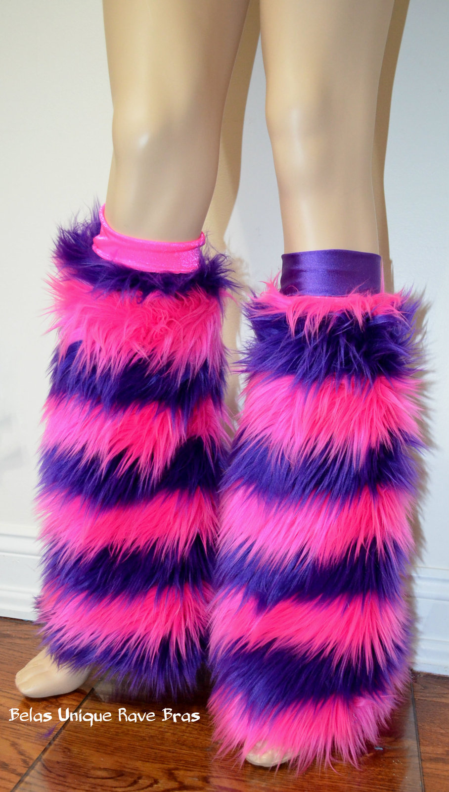 Handmade - Cheshire cat fluffies leg warmers dance cosplay costume rave bra halloween