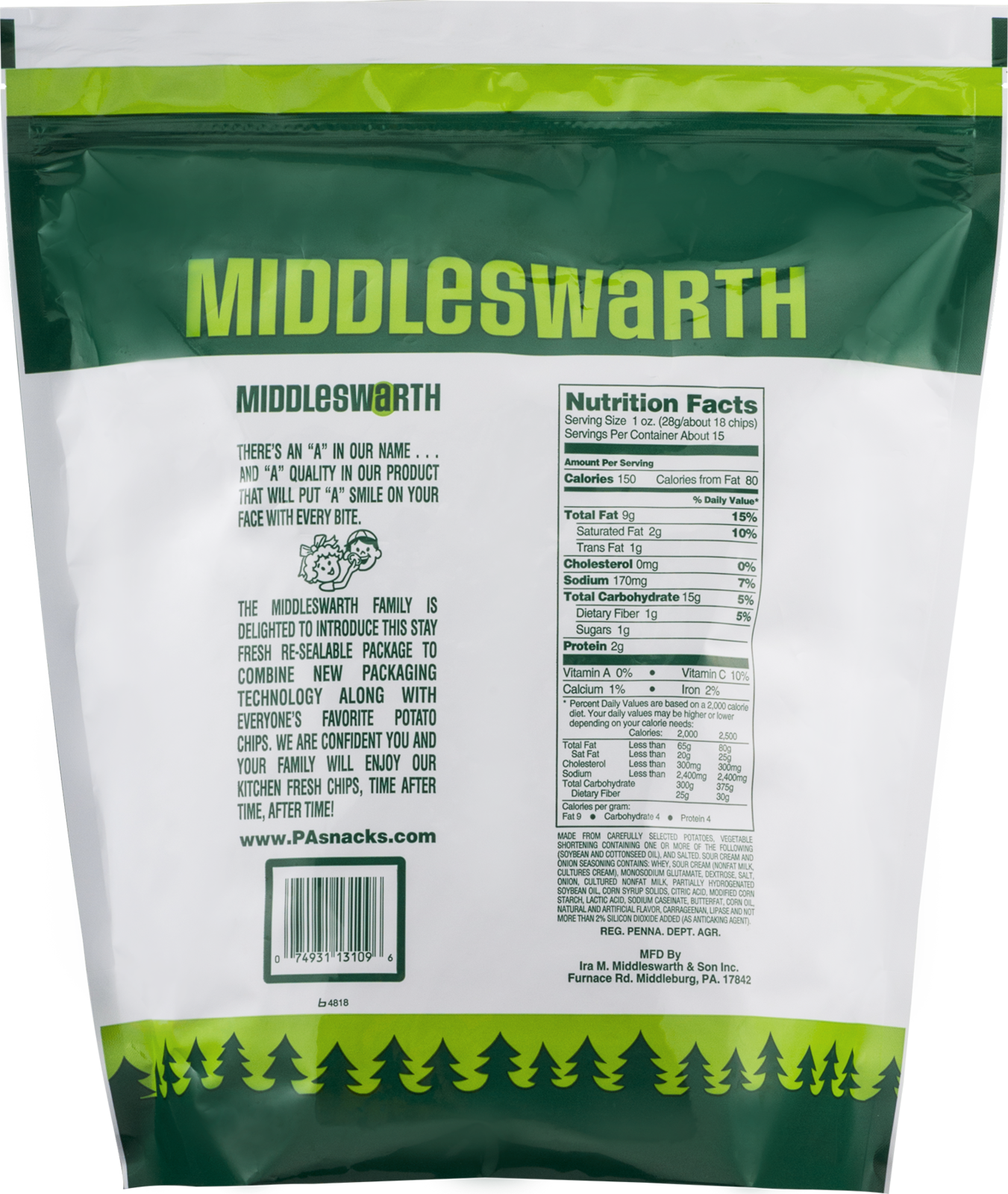 Middleswarth Kitchen Fresh Chips Sour Cream & Onion Big Bag 15 Oz (4