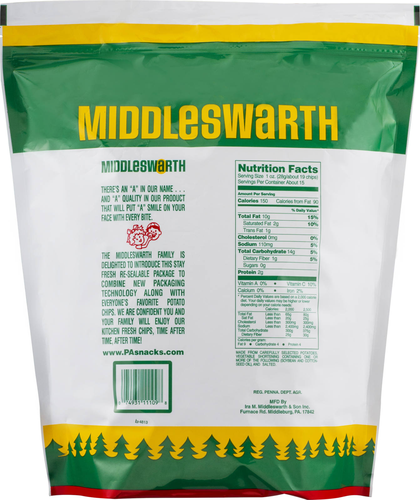 Middleswarth Kitchen Fresh Potato Chips Big Bag 15 Oz 4 Bags Food And Beverages 9637