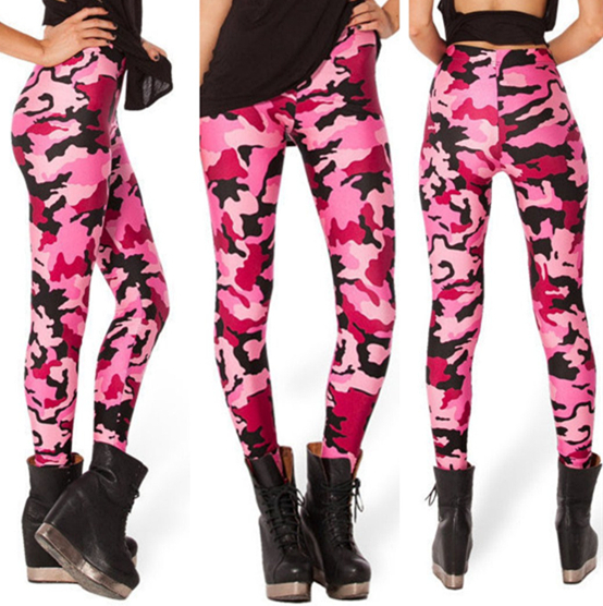 Women Army Military Camo Camouflage Workout Leggings PINK Pants Spandex Tights