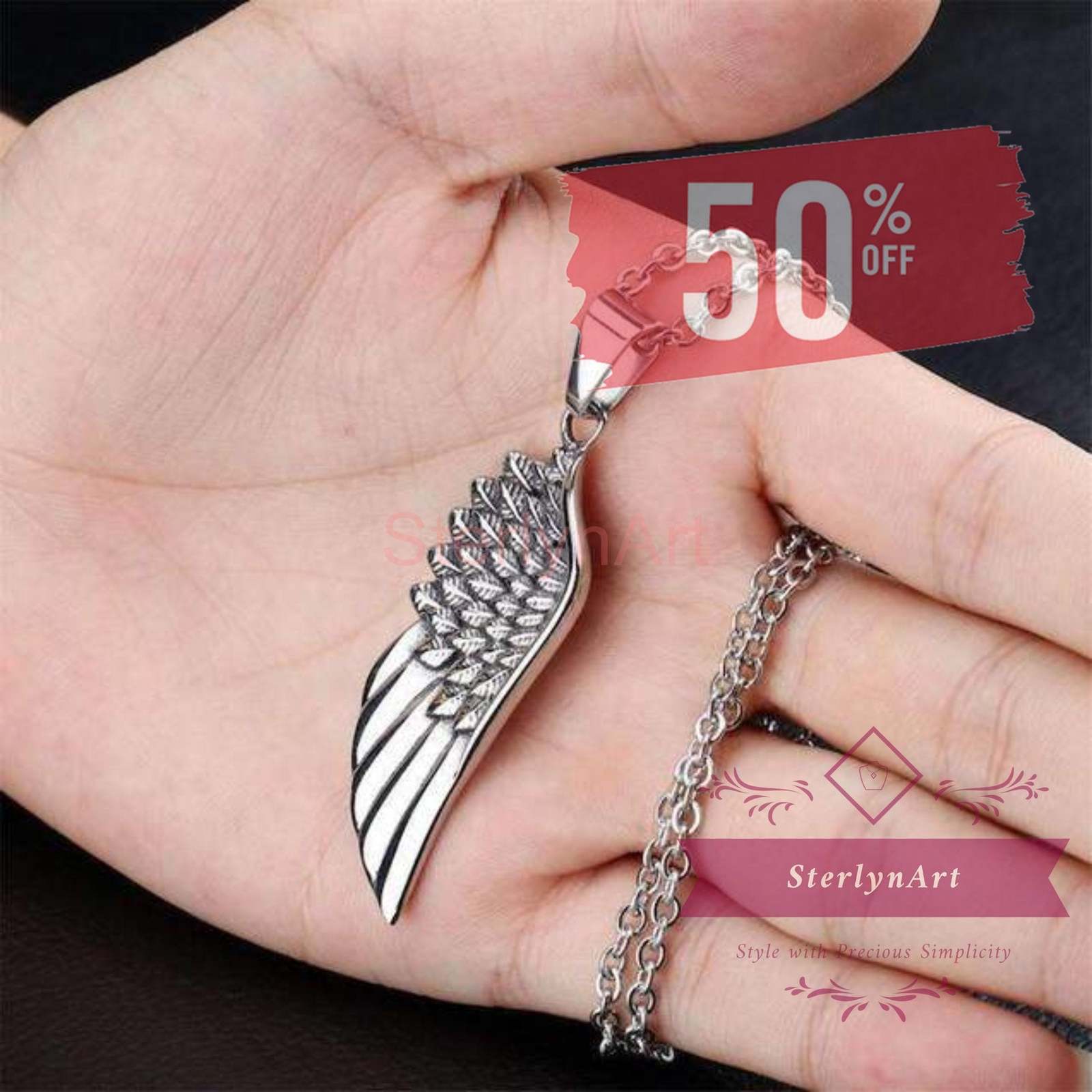Angel Feather Wing Pendant Necklace 925 Sterling Silver Bachelorette Party Jewel