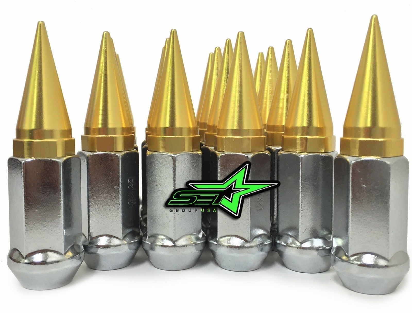 20 JEEP GOLD / SILVER SPIKE LUG NUTS 1/2"X20 WRANGLER RUBICON TJ, YJ
