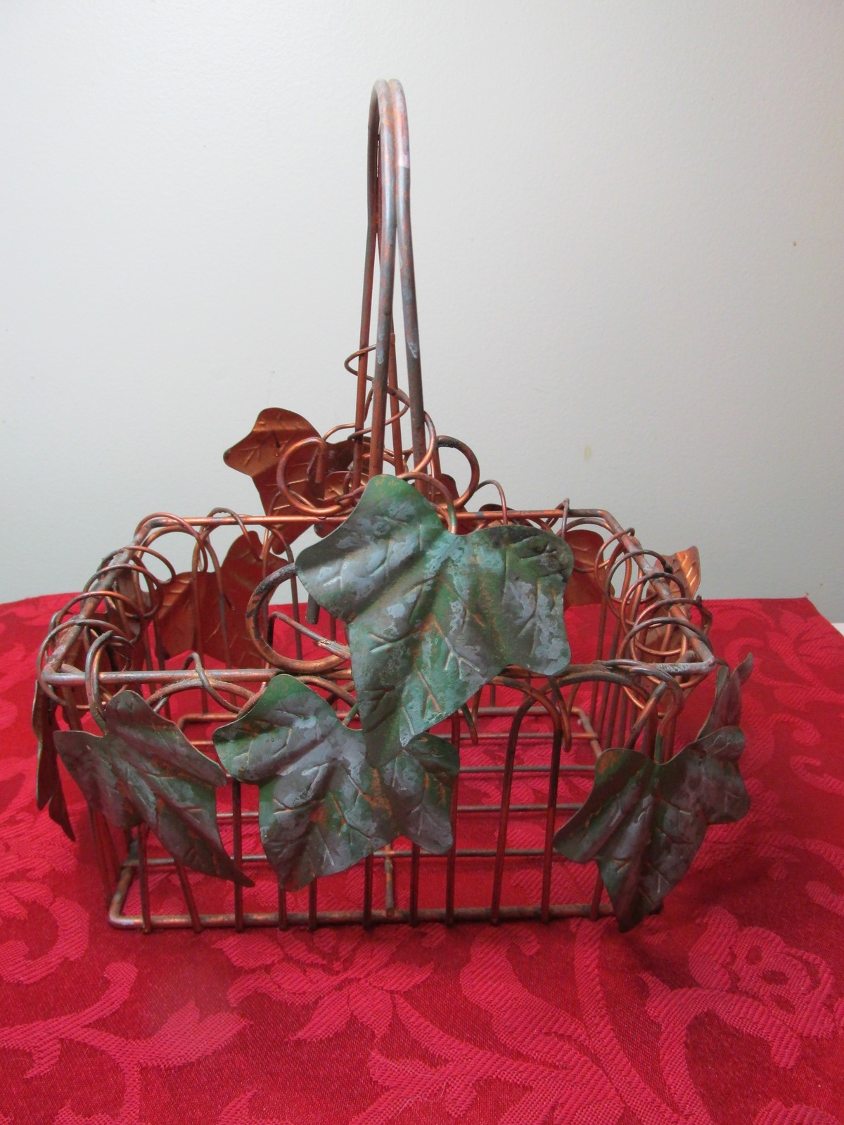 Copper Look Wire Metal Decorative Basket With Leaves Baskets