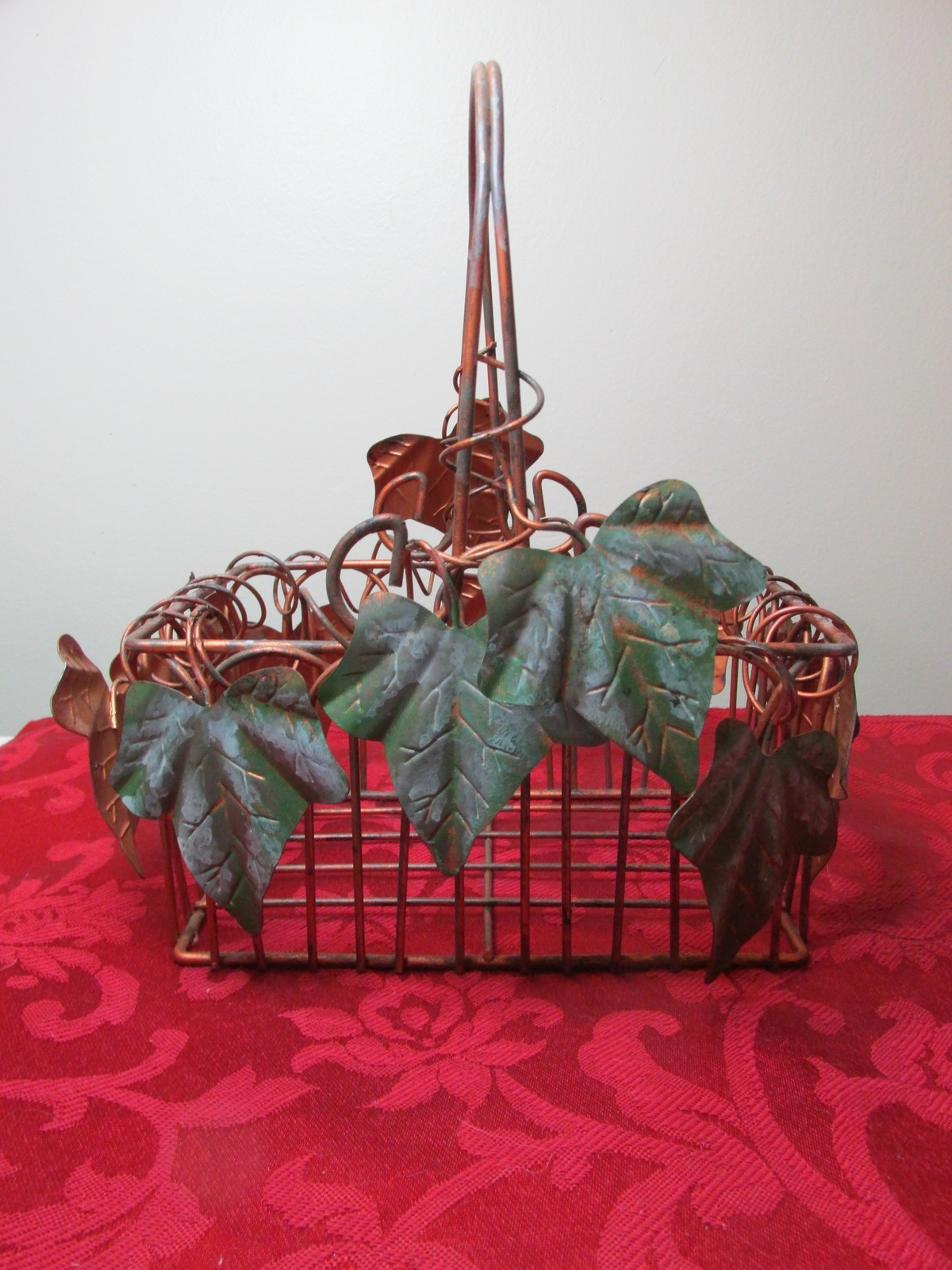 Copper Look Wire Metal Decorative Basket With Leaves Baskets
