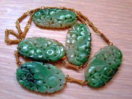 Antique Art Deco Chinese 14K Yellow Gold Carved Rich Green Jadeite Jade ... - £6,260.93 GBP