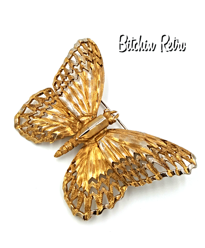 Vintage Gold Tone Signed Schrager Figural Butterfly Pin Brooch Costume Jewelry 
