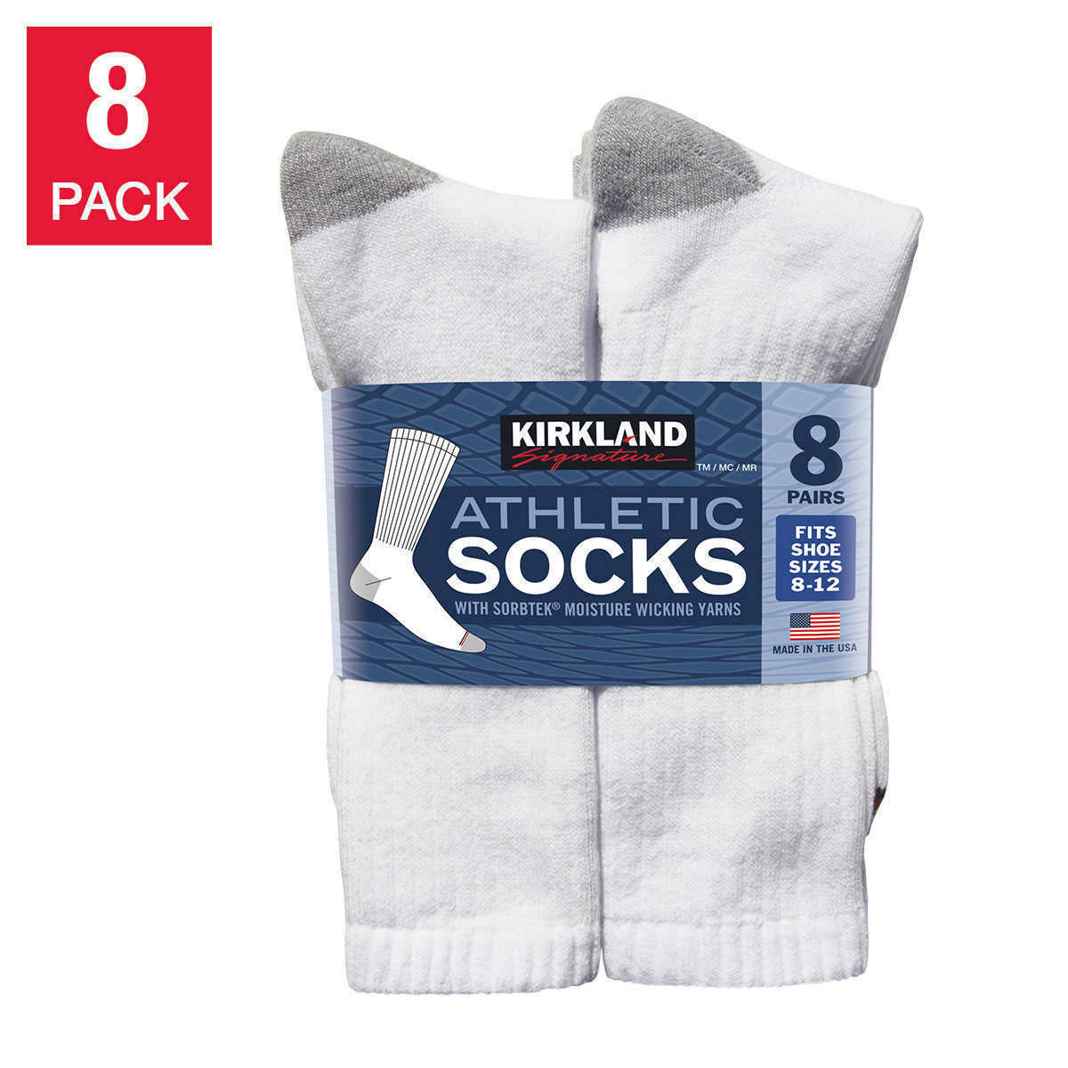 Kirkland Signature Men’s Athletic Sock 8pair, White Socks