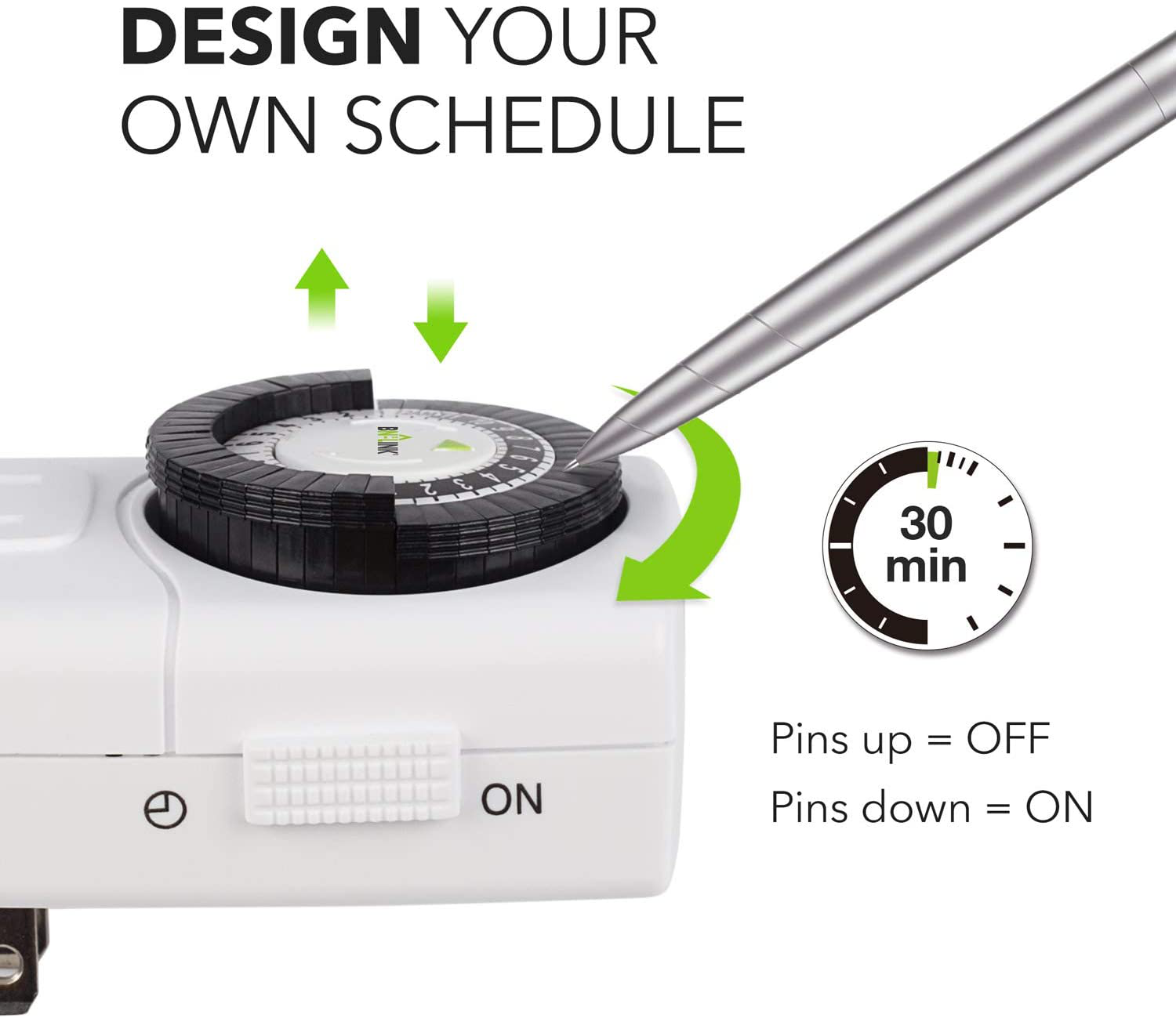 BNLINK BND60/U47 Indoor Mini 24Hour Mechanical Outlet Timer, 3Prong