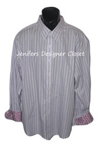 New ROBERT GRAHAM shirt 2XL gray purple striped w/ contrast cuffs pink p... - $116.39