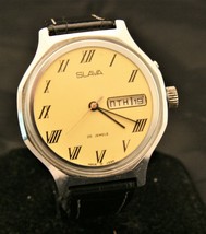 Stunning Soviet Slava 26 jewel manual wind vintage Russian calendar wristwatch - $108.90