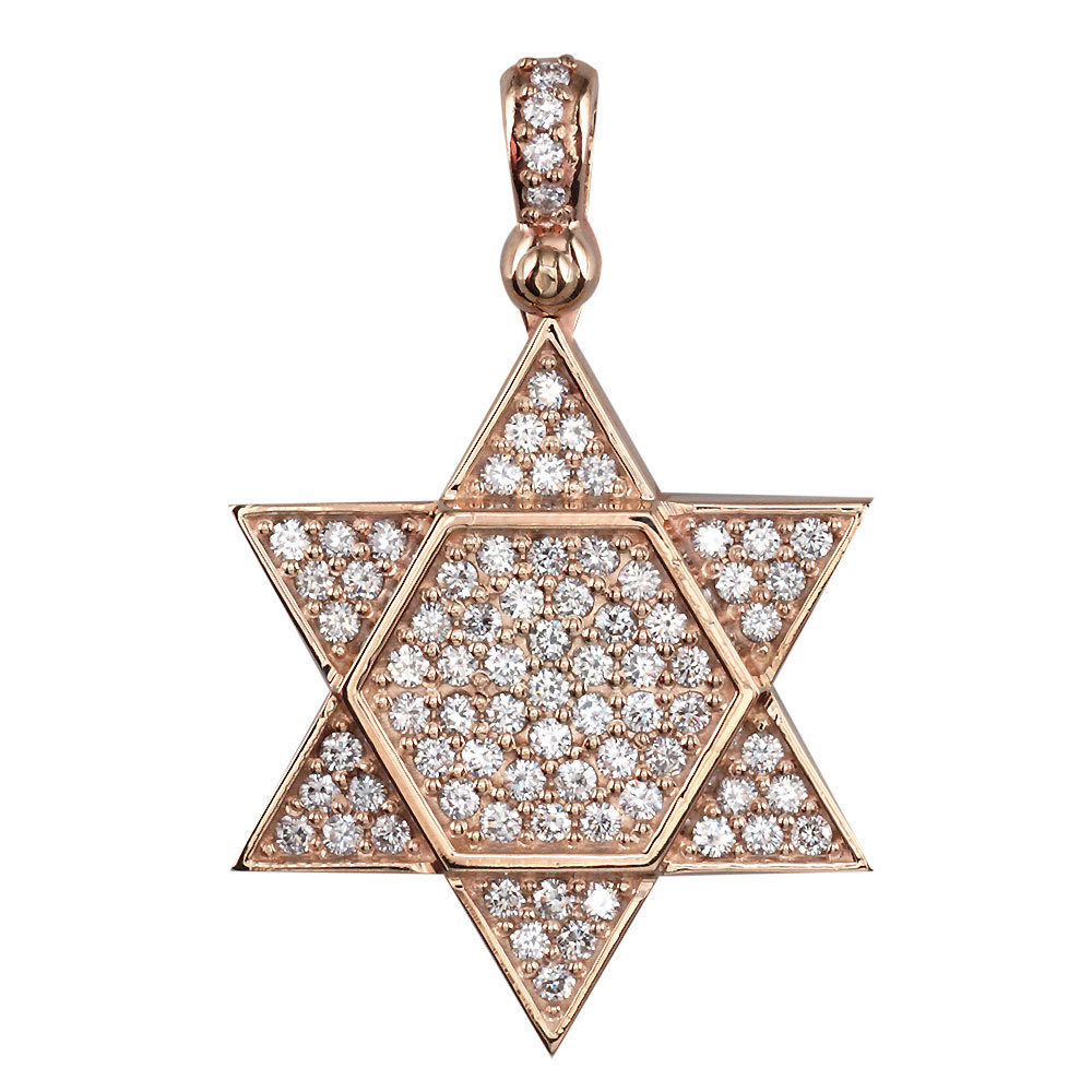 Large Diamond Star of David, Jewish Star Pendant, 2.05CT in 18K Pink ...