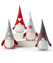 Santa Gnome Figures Set of 4 Bean Bag Light Up Bulbous Nose Red Grey Christmas