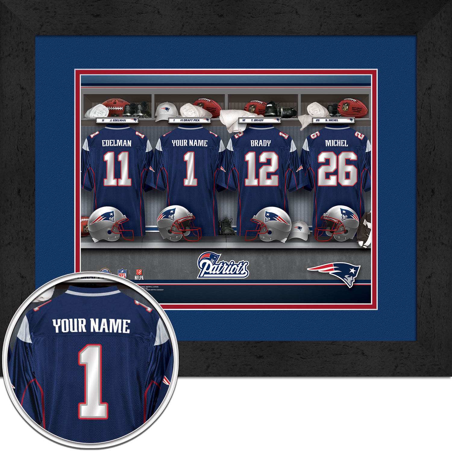 New England Patriots Personalized Locker Room 15" x 18" Framed HD Print ...