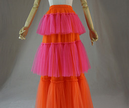 Rust Tiered Tulle Skirt Outfit High Waisted Layered Long Tulle Skirt Plus image 7
