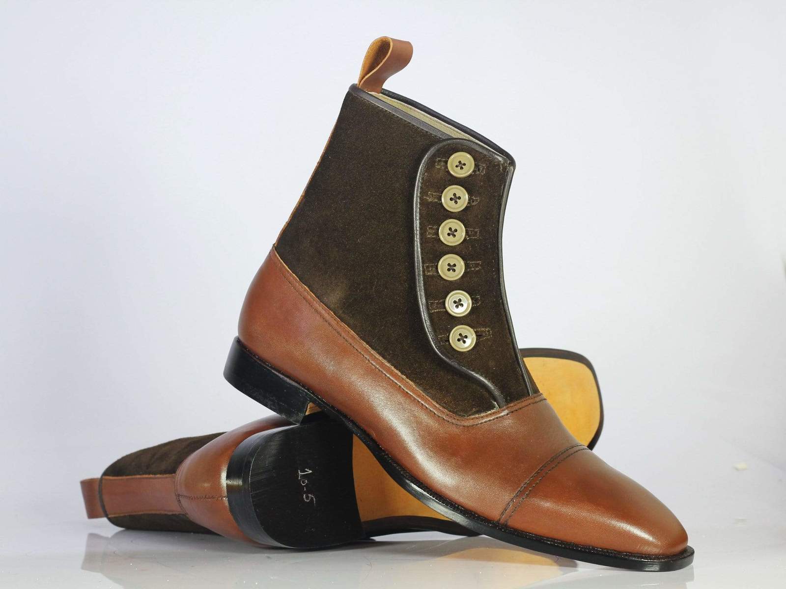 Designer Handmade Men's Brown Cap Toe Boots, Men Leather Suede Button Boots