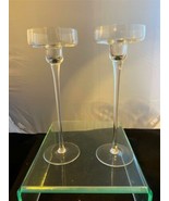 Long Stem Glass Candle Holders 2 Piece Set Pre-Owned Never Used - $17.81