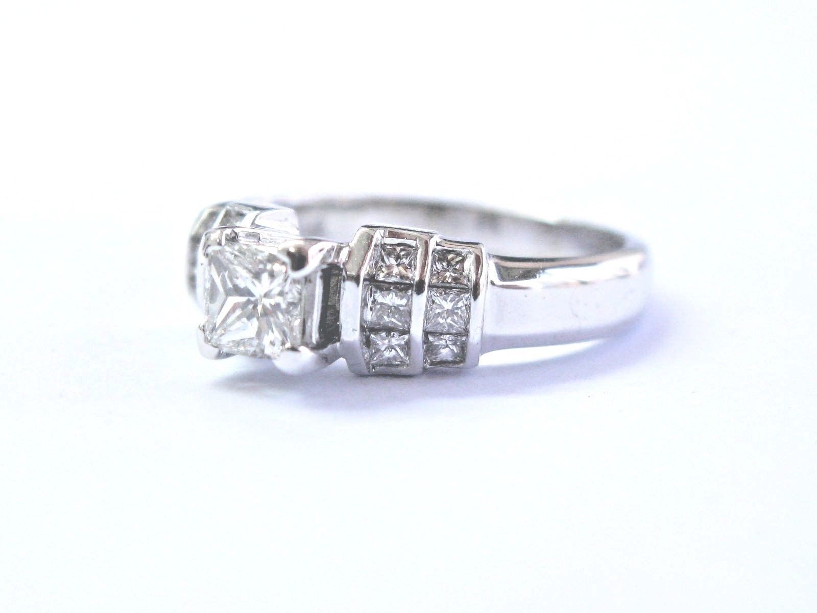 Costco Princess Cut Diamond Solitaire W Accent White Gold Engagement Ring .92Ct Diamond
