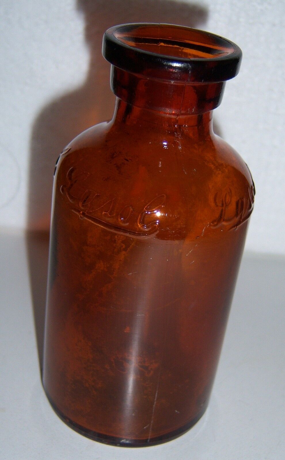 Vintage LYSOL Glass Bottle Container BROWN 4" w Raised Lettering Other