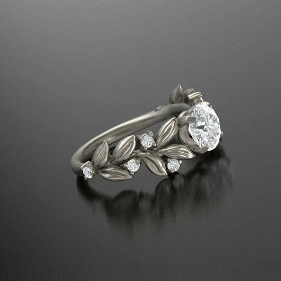 2.90Ct Round White Diamond 925 Sterling Silver Leaf Engagement Ring for women