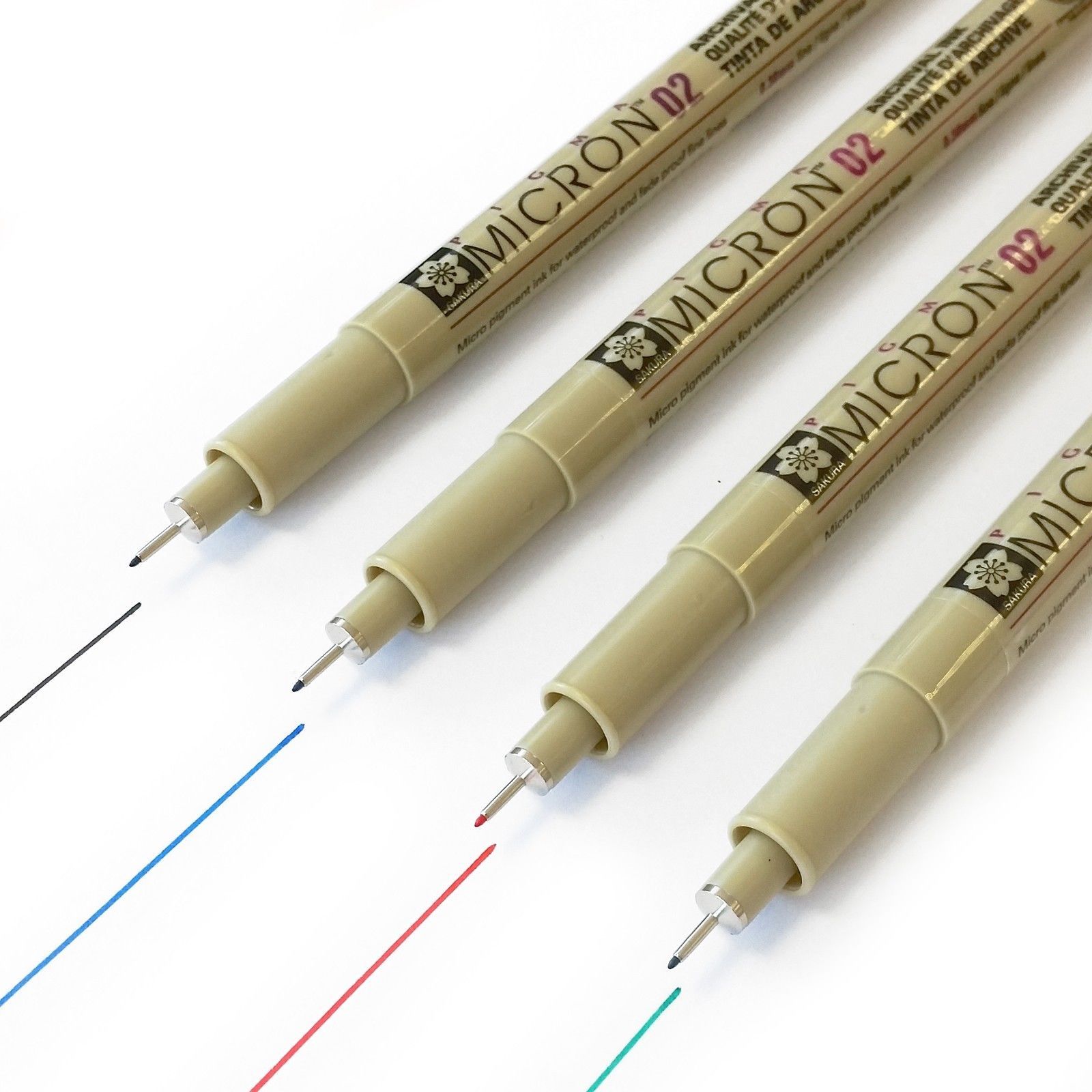 Sakura Micron - Pigment Fineliners - (4) - 0.2mm - Black, Blue, Red ...