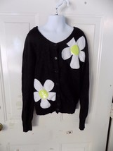 JUSTICE BLACK W/FLOWERS BUTTON FRONT CARDIGAN SIZE 12 GIRL&#39;S EUC - $20.24