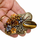 Gift for Her Shades of Brown Elegant Tiger&#39;s Eye Bouquet  Brooch Pin Cas... - $15.20