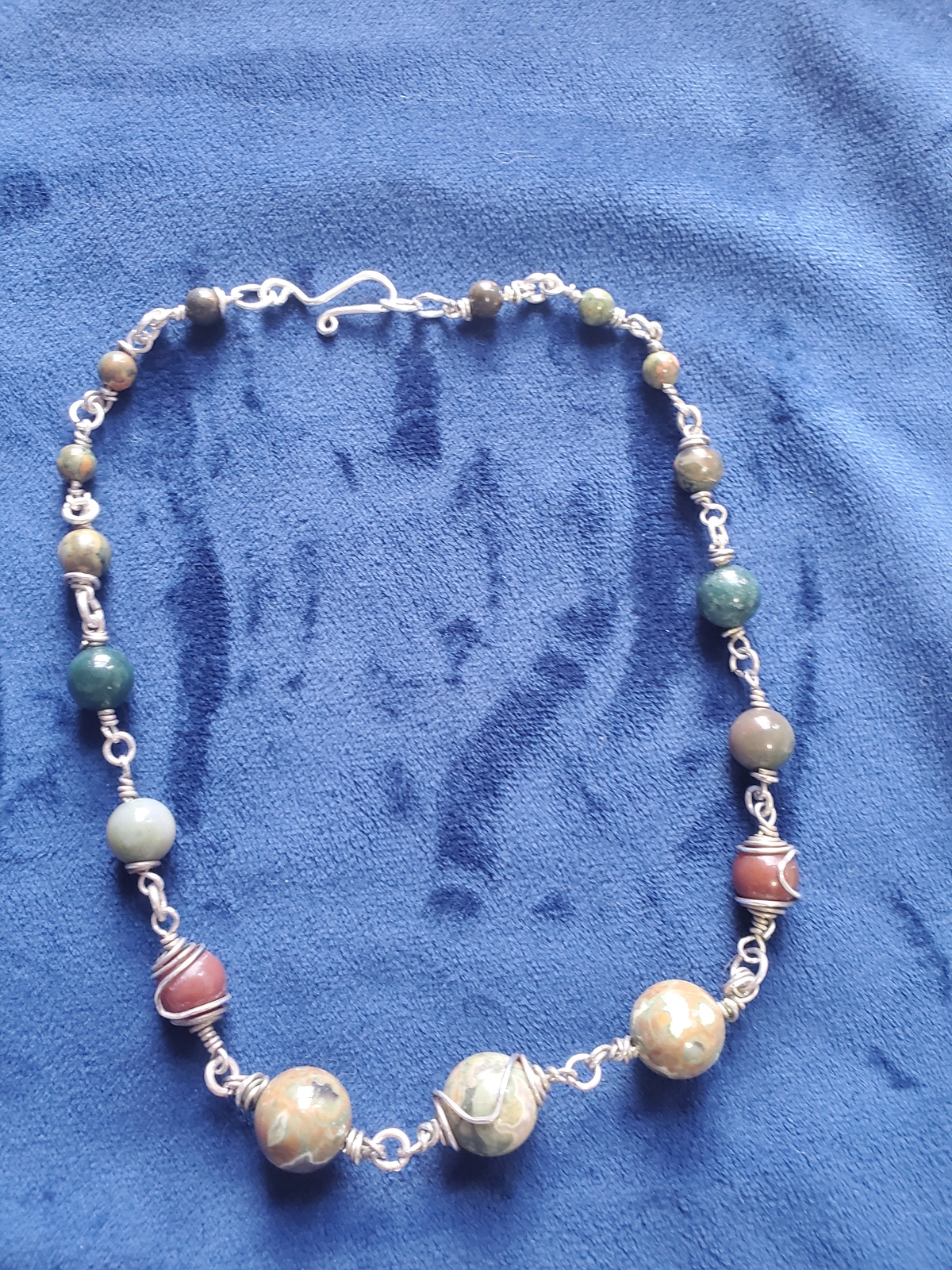Primary image for Rhyolite Gemstone Sterling Silver Wire Wrapped Bead Choker Necklace 